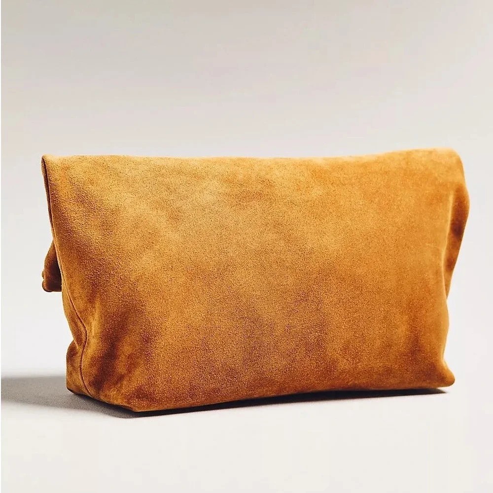 Streets Ahead Vesta‎ Foldover Clutch NWT Anthropologie $382 Tan Suede Cognac